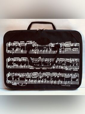 Vintage Sheet Music Briefcase Case Zippered W/ Handles & Pockets Laptop Notes